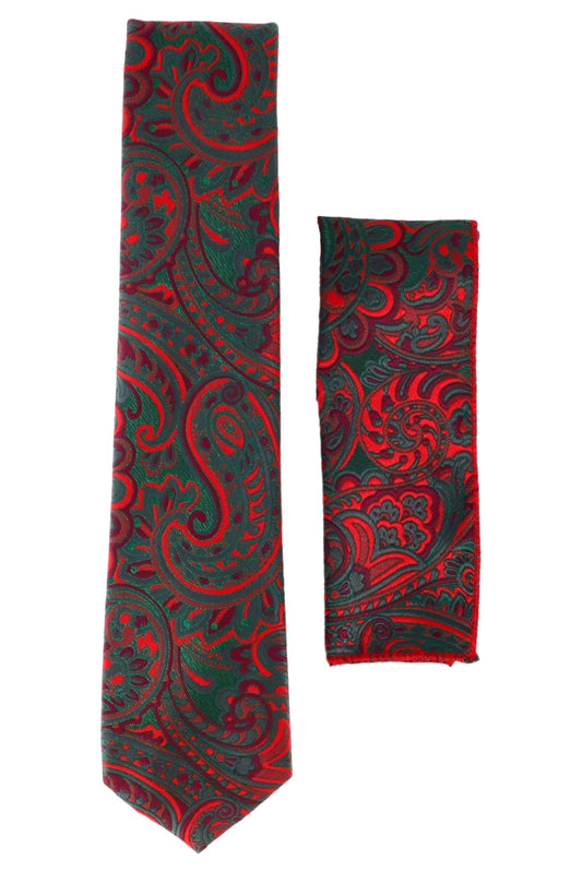 Set Cravata cu batista, model ingust, aspect texturat, imprimeu floral, 6 x 150 cm, NO896, Verde