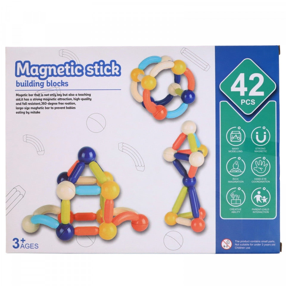Set de constructie magnetic, NO512, 3 ani, 42 piese, Multicolor