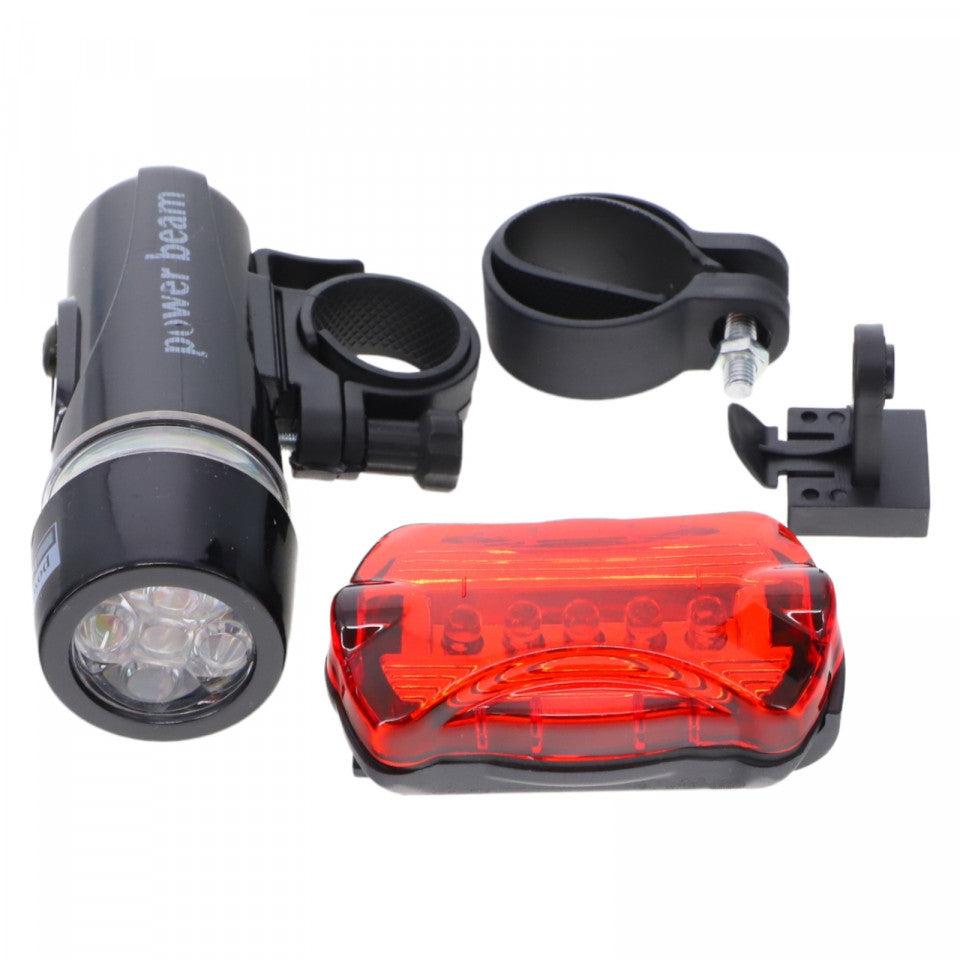 Set lumini bicicleta, LED, 300 lumeni, Rezistent la apa, 10 x 3 cm, Negru