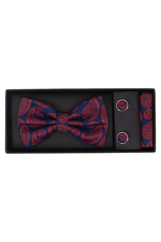 Set Papion pentru barbati cu butoni si batista, aspect texturat, NO2018, 6.5 x 12 cm, Albastru