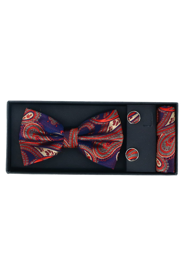 Set Papion pentru barbati cu butoni si batista, aspect texturat, NO2020, 6.5 x 12 cm, Multicolor