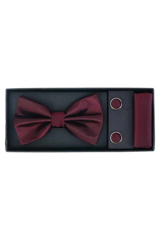 Set Papion pentru barbati cu butoni si batista, aspect texturat, NO2024, 6.5 x 12 cm, Mov
