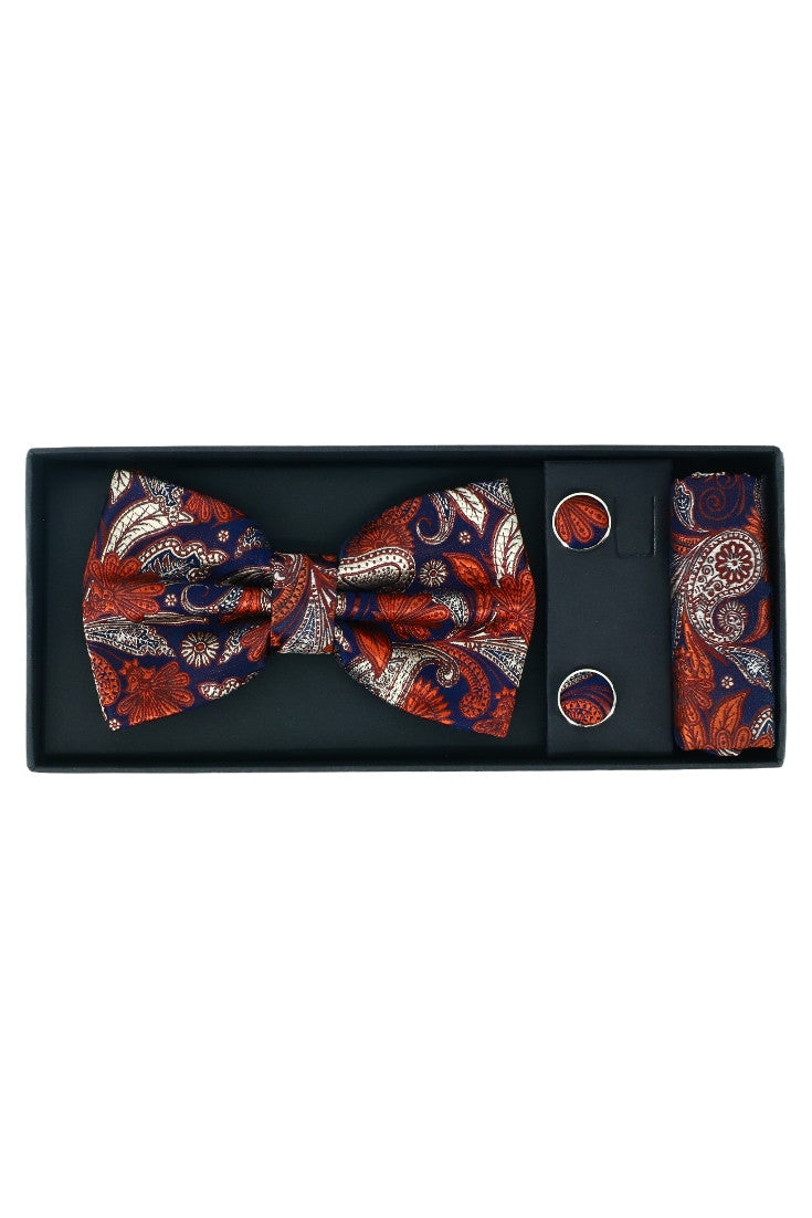 Set Papion pentru barbati cu butoni si batista, aspect texturat, NO2027, 6.5 x 12 cm, Multicolor