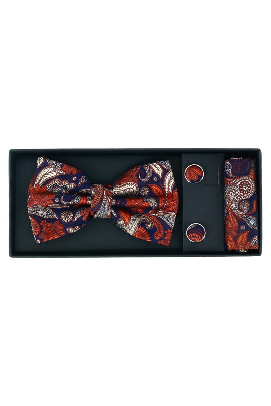 Set Papion pentru barbati cu butoni si batista, aspect texturat, NO2027, 6.5 x 12 cm, Multicolor