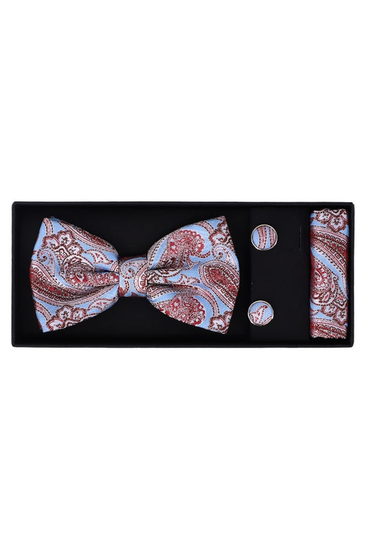Set Papion pentru barbati cu butoni si batista, aspect texturat, NO2029, 6.5 x 12 cm, Multicolor