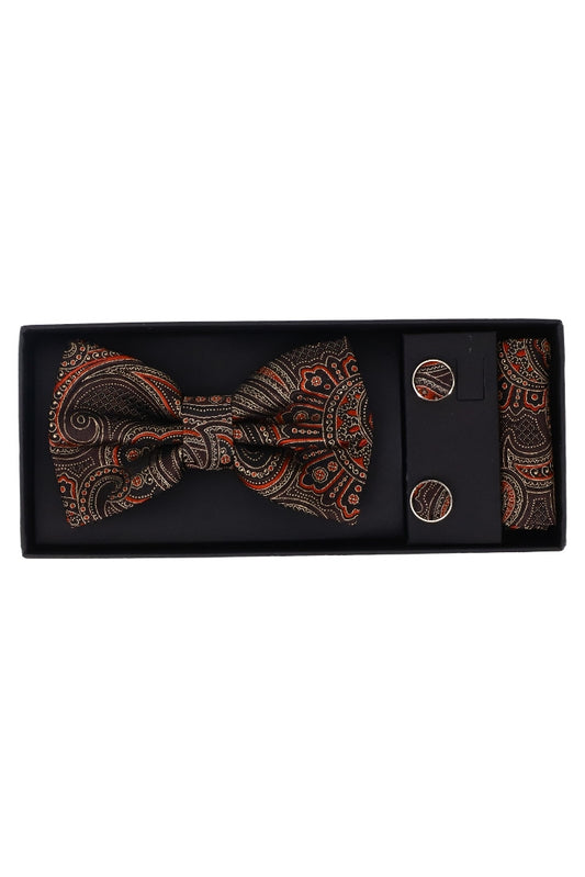 Set Papion pentru barbati cu butoni si batista, aspect texturat, NO2033, 6.5 x 12 cm, Negru