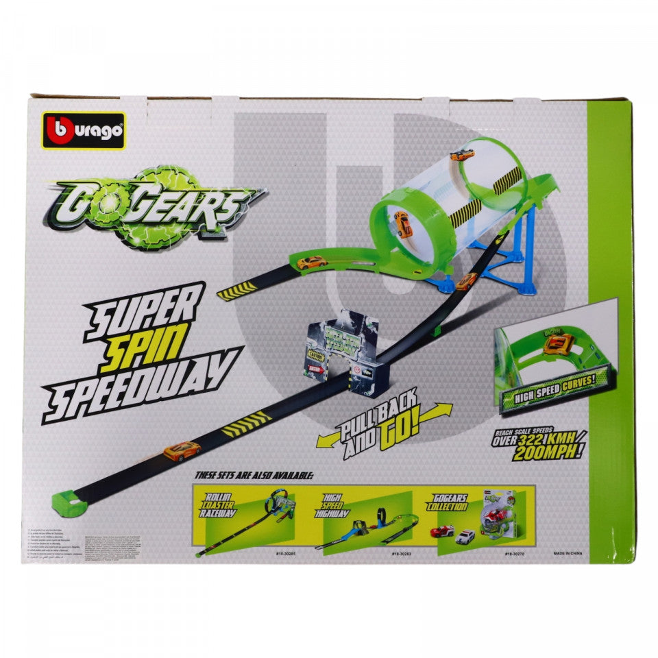 Set pista masini GO GEAR Super Spin, o masina inclusa, Tunel de viteza, Burago, NO6789, Multicolor