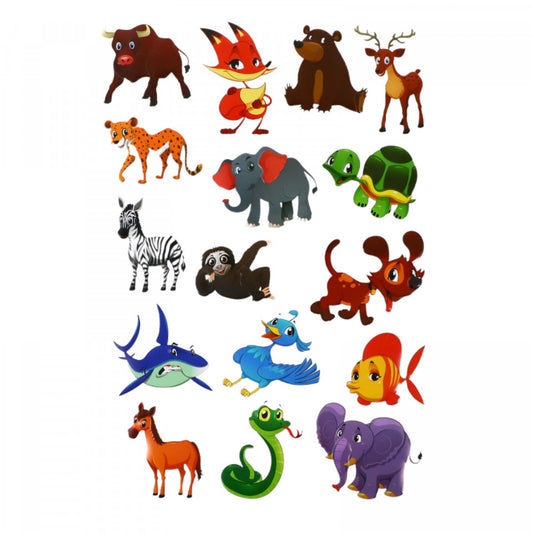 Set Sticker 3D pentru copii, Animale, 16 piese, ALP093, 3 - 5 cm, Multicolor