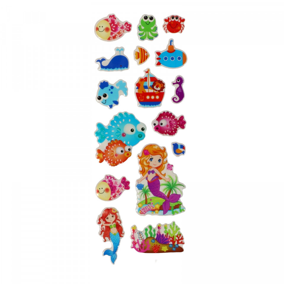 Set Sticker 3D pentru copii, Animale Marine, 16 piese, LVA010, 1 - 4.5 cm, Multicolor