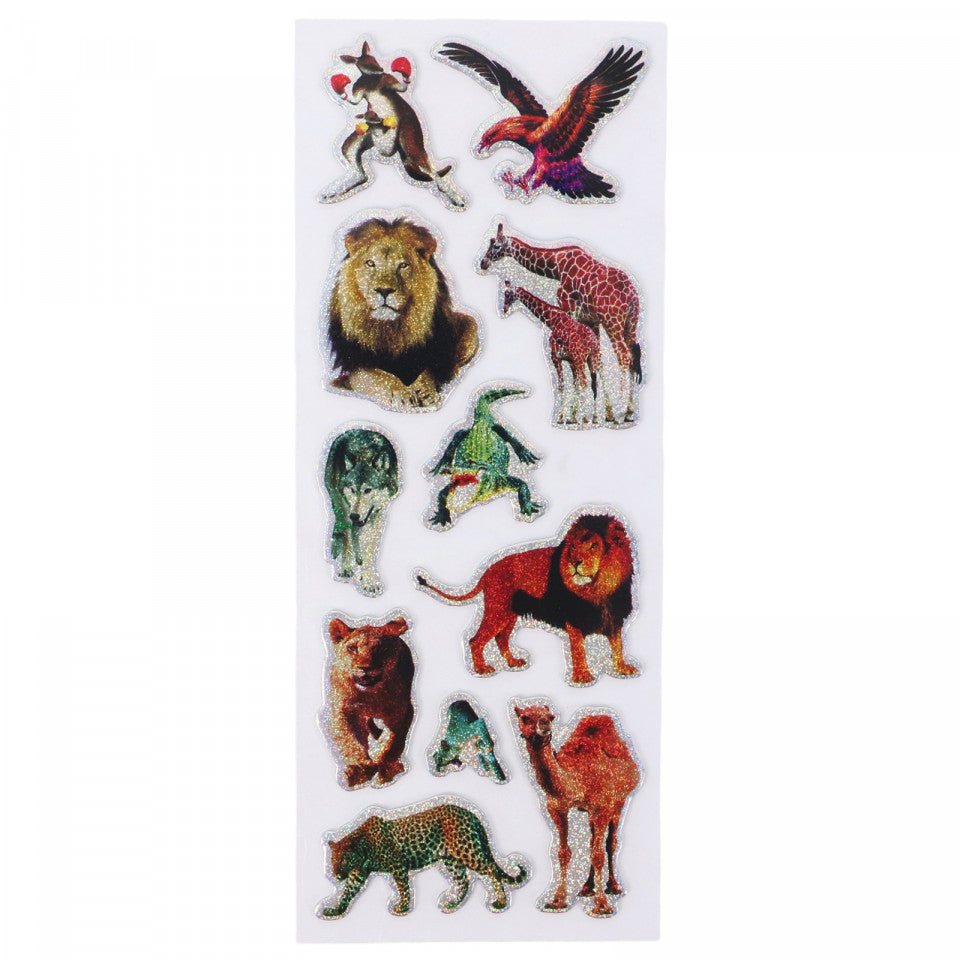 Set Sticker 3D pentru copii, Animale salbatice, 11 piese, CB278, 1.5 - 3.5 cm, Multicolor