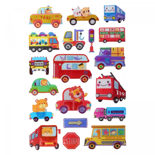 Set Sticker 3D pentru copii, Automobile, 19 piese, Y-X007, 1 - 4 cm, Multicolor