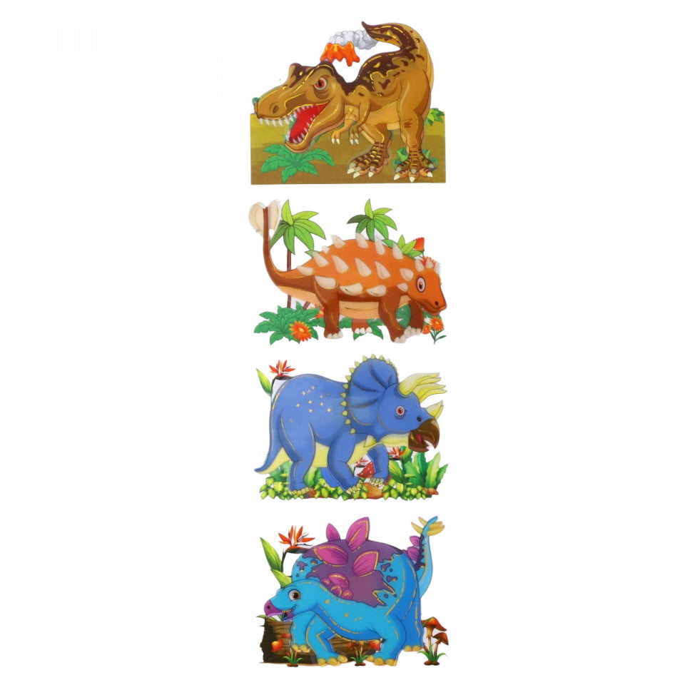 Set Sticker 3D pentru copii, Dinozauri, 4 piese, DFF-210, 11 cm, Multicolor