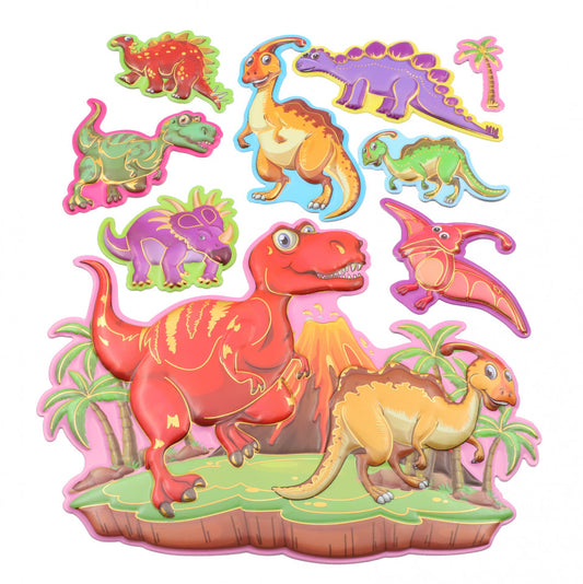 Set Sticker 3D pentru copii, Dinozauri, decor camera, 9 piese, JJ-FD011, Multicolor