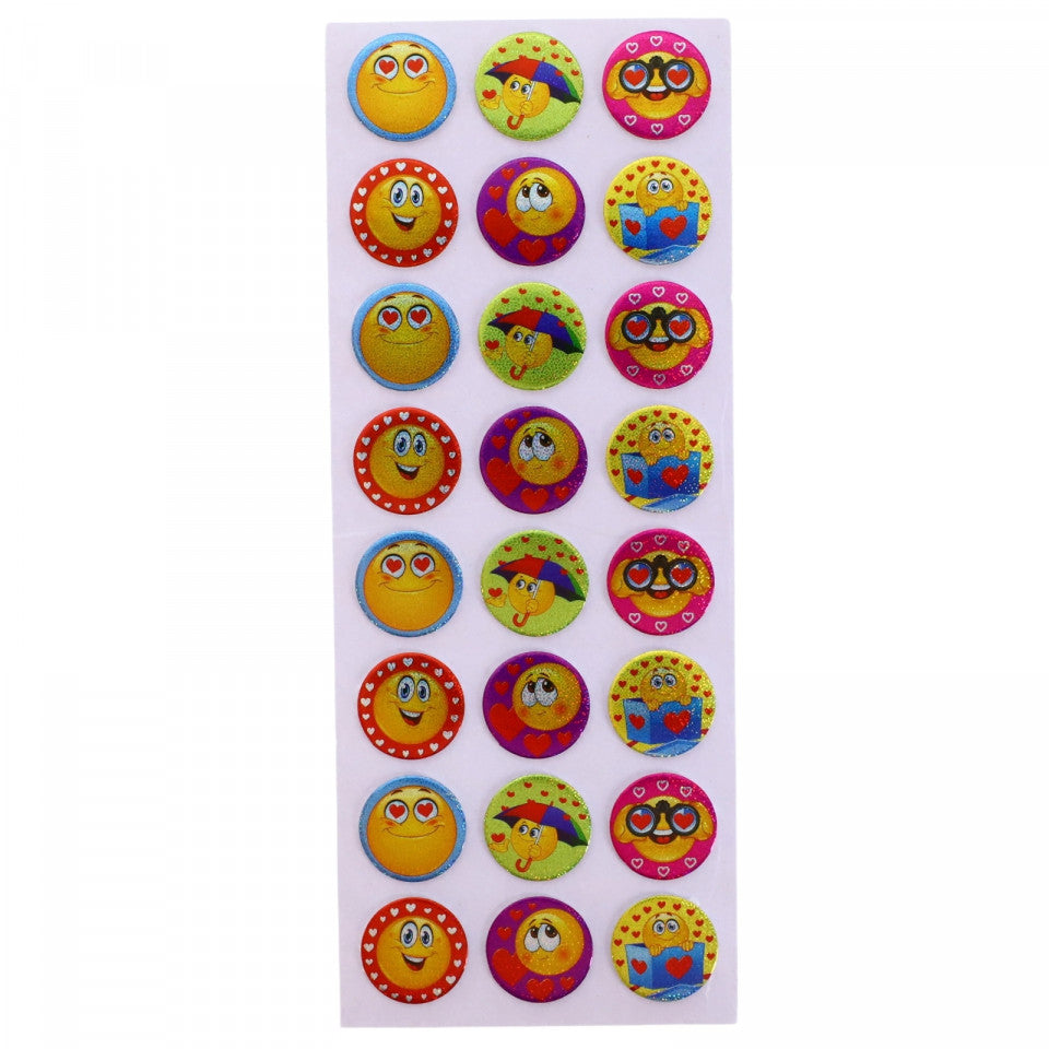 Set Sticker 3D pentru copii, Emoji, 24 piese, CB415, 1.6 cm, Multicolor