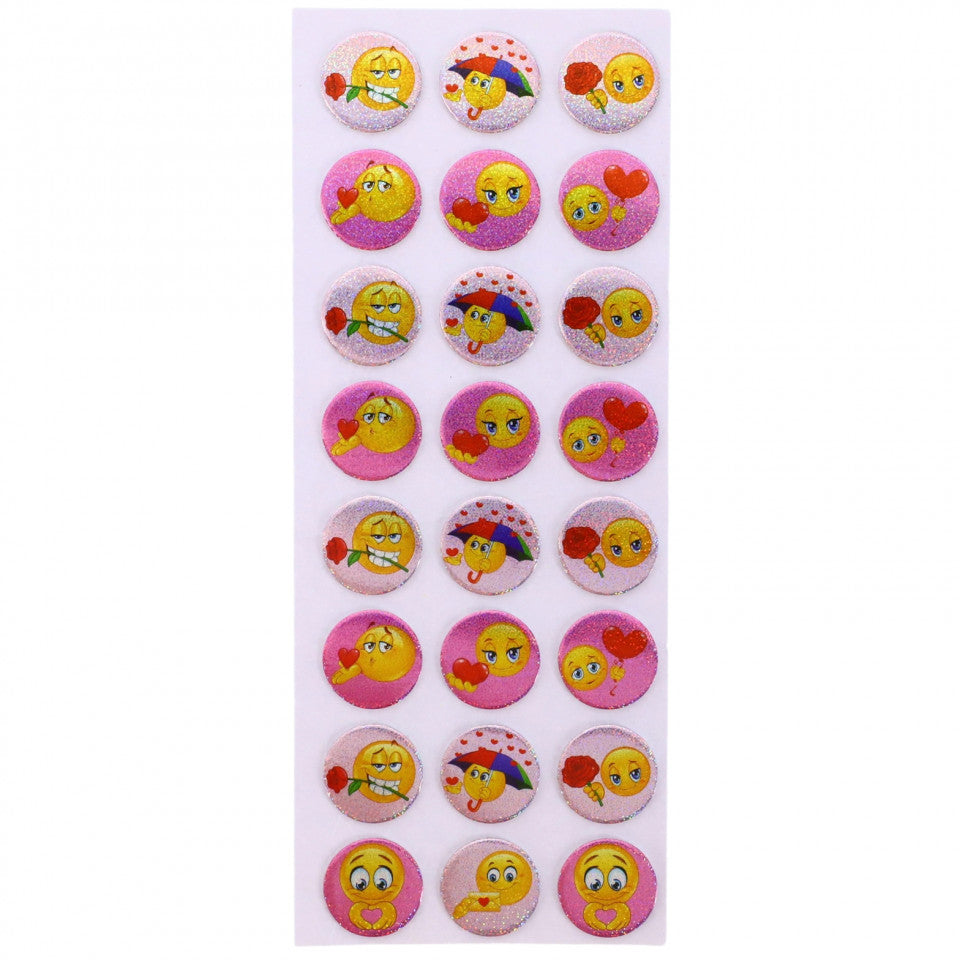 Set Sticker 3D pentru copii, Emoji cu iubire, 24 piese, 1.7 cm, Multicolor