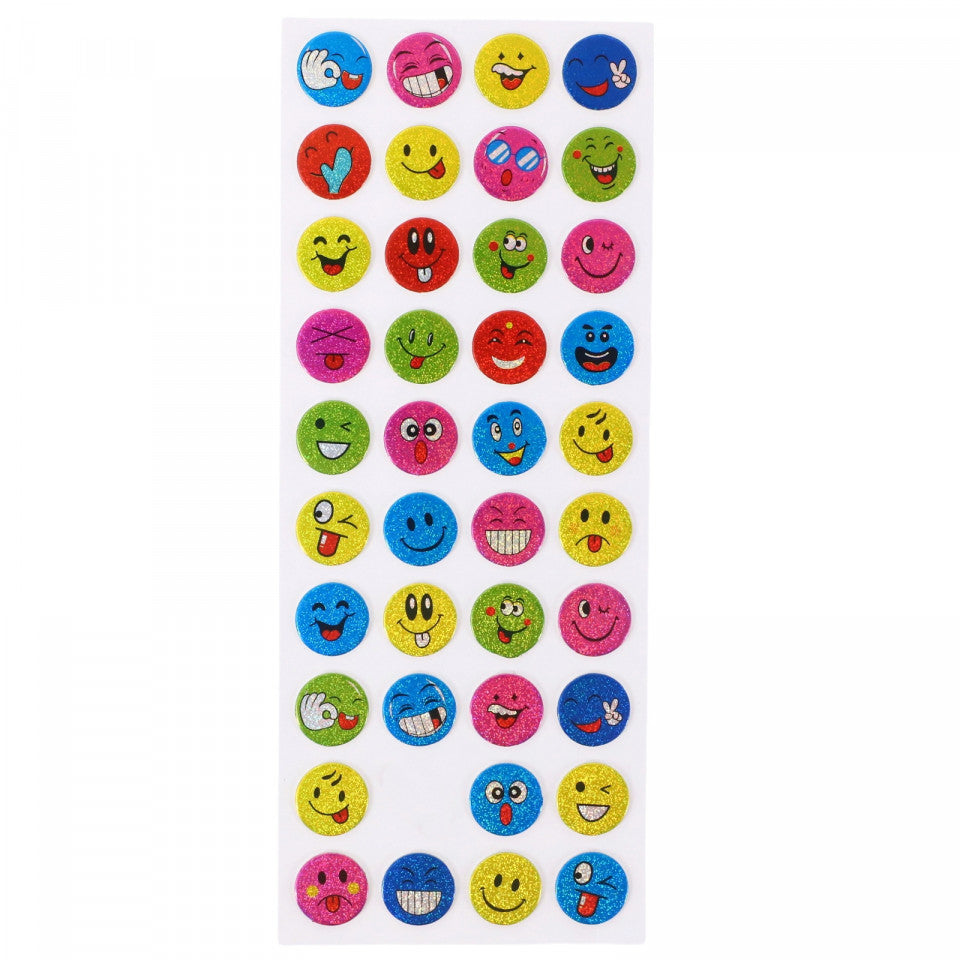 Set Sticker 3D pentru copii, Emoji, Funny Face, 40 piese, CB355, 1.3 cm, Multicolor