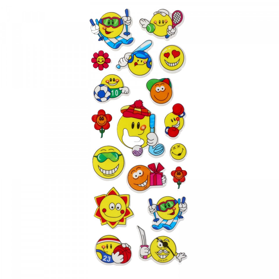 Set Sticker 3D pentru copii, Emoji, Happy Face, 18 piese, VK608, 1 - 4 cm, Multicolor