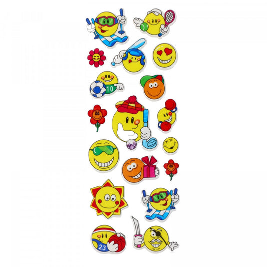 Set Sticker 3D pentru copii, Emoji, Happy Face, 18 piese, VK608, 1 - 4 cm, Multicolor