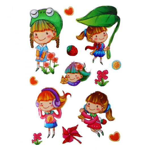 Set Sticker 3D pentru copii, Fetita, 13 piese, ALP025, 2 - 11 cm, Multicolor