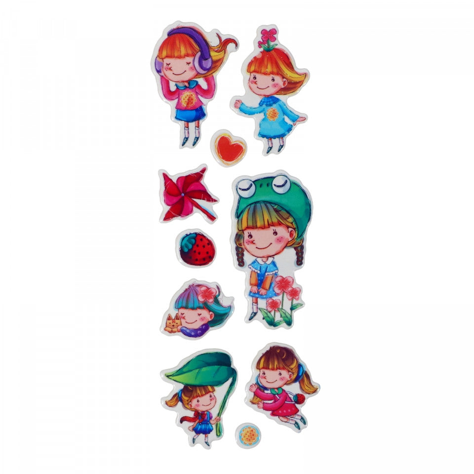 Set Sticker 3D pentru copii, Fetite, 10 piese, VK595, 1 - 6 cm, Multicolor