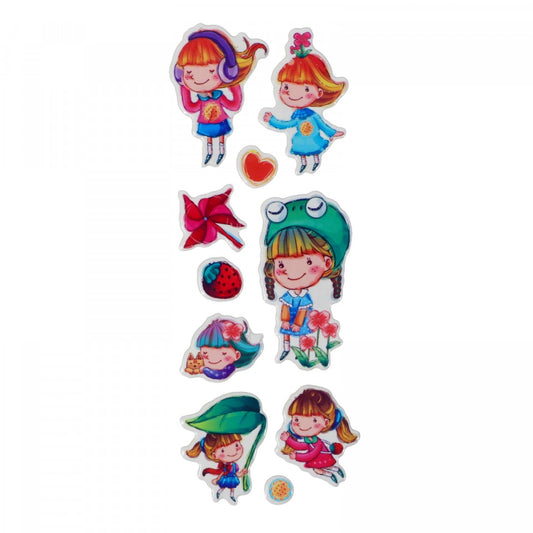 Set Sticker 3D pentru copii, Fetite, 10 piese, VK595, 1 - 6 cm, Multicolor