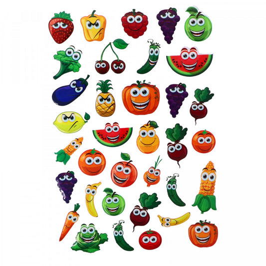 Set Sticker 3D pentru copii, Fructe, 35 piese, ALP060, 3 - 5 cm, Multicolor