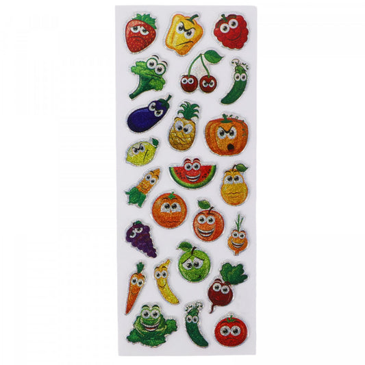 Set Sticker 3D pentru copii, Fructe si legume, 24 piese, 2 cm, Multicolor
