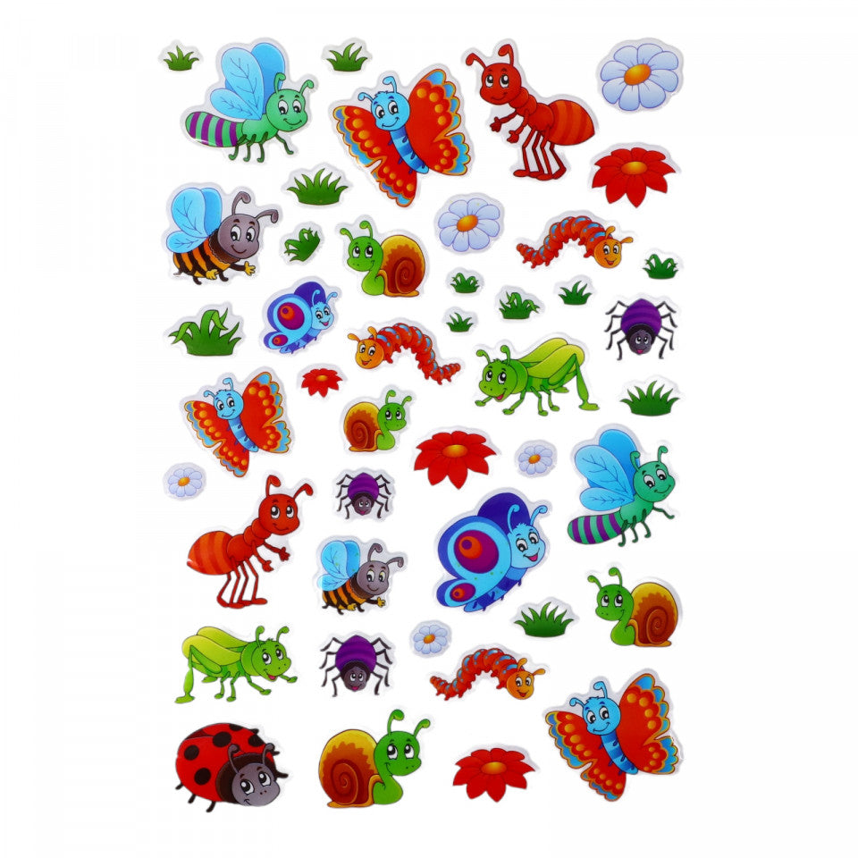 Set Sticker 3D pentru copii, Insecte, 45 piese, ALP087, 1 - 4 cm, Multicolor