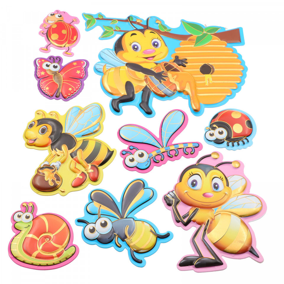 Set Sticker 3D pentru copii, Insecte, decor camera, 9 piese, JJ-FD004, Multicolor