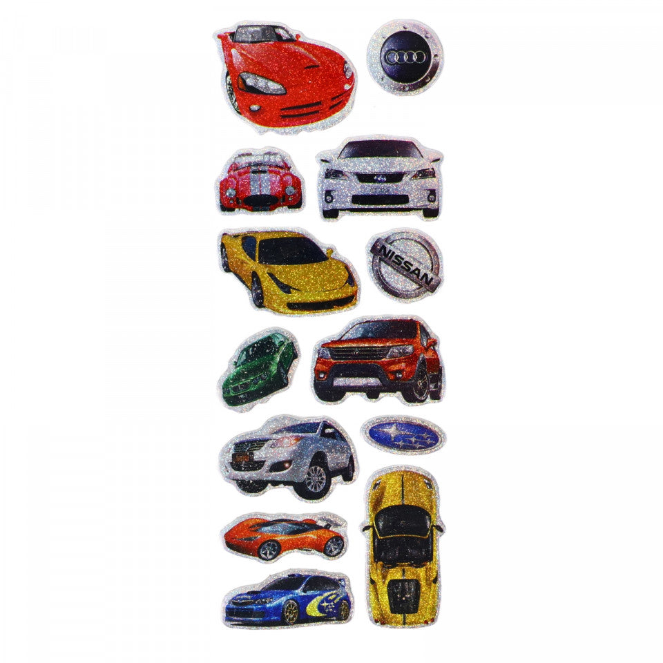 Set Sticker 3D pentru copii, Masini, 13 piese, CB305, 1 - 4 cm, Multicolor