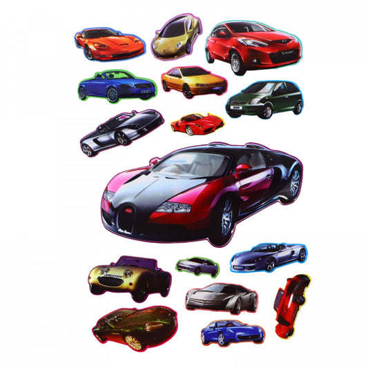 Set Sticker 3D pentru copii, Masini, 16 piese, ALP038, 2 - 14 cm, Multicolor