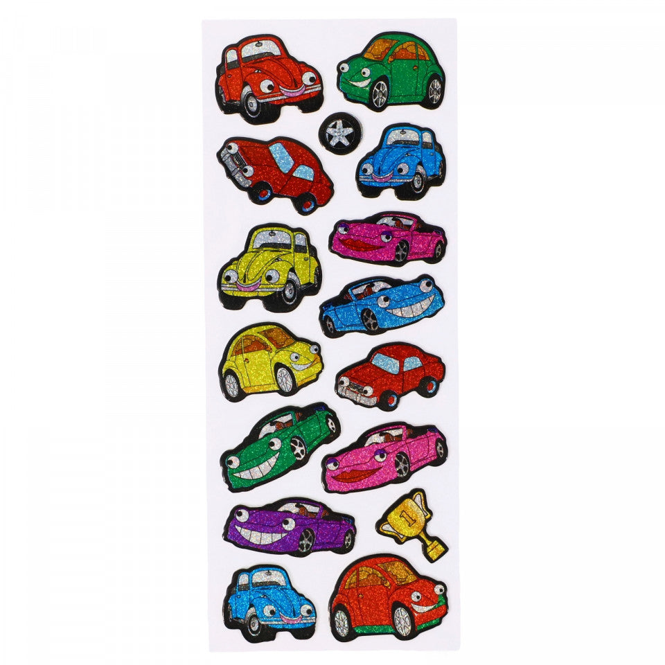 Set Sticker 3D pentru copii, Masini, 16 piese, CB269, 2 - 3 cm, Multicolor