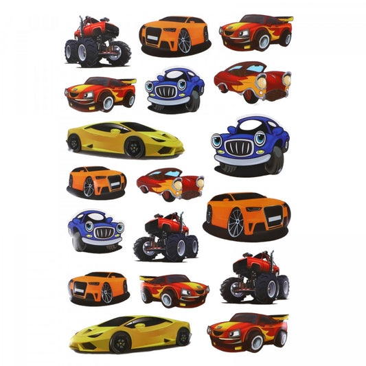 Set Sticker 3D pentru copii, Masini, 18 piese, ALP032, 6 - 8.7 cm, Multicolor
