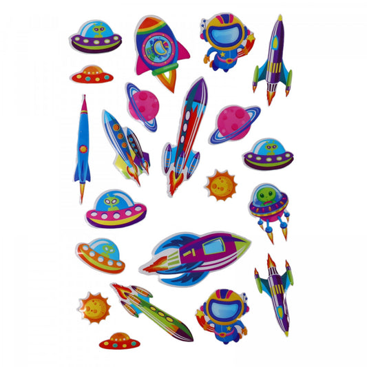 Set Sticker 3D pentru copii, Nave spatiale, 21 piese, ALP113, 3 - 5 cm, Multicolor