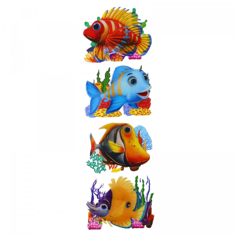 Set Sticker 3D pentru copii, Pesti, 4 piese, DFF-216, 11 cm, Multicolor