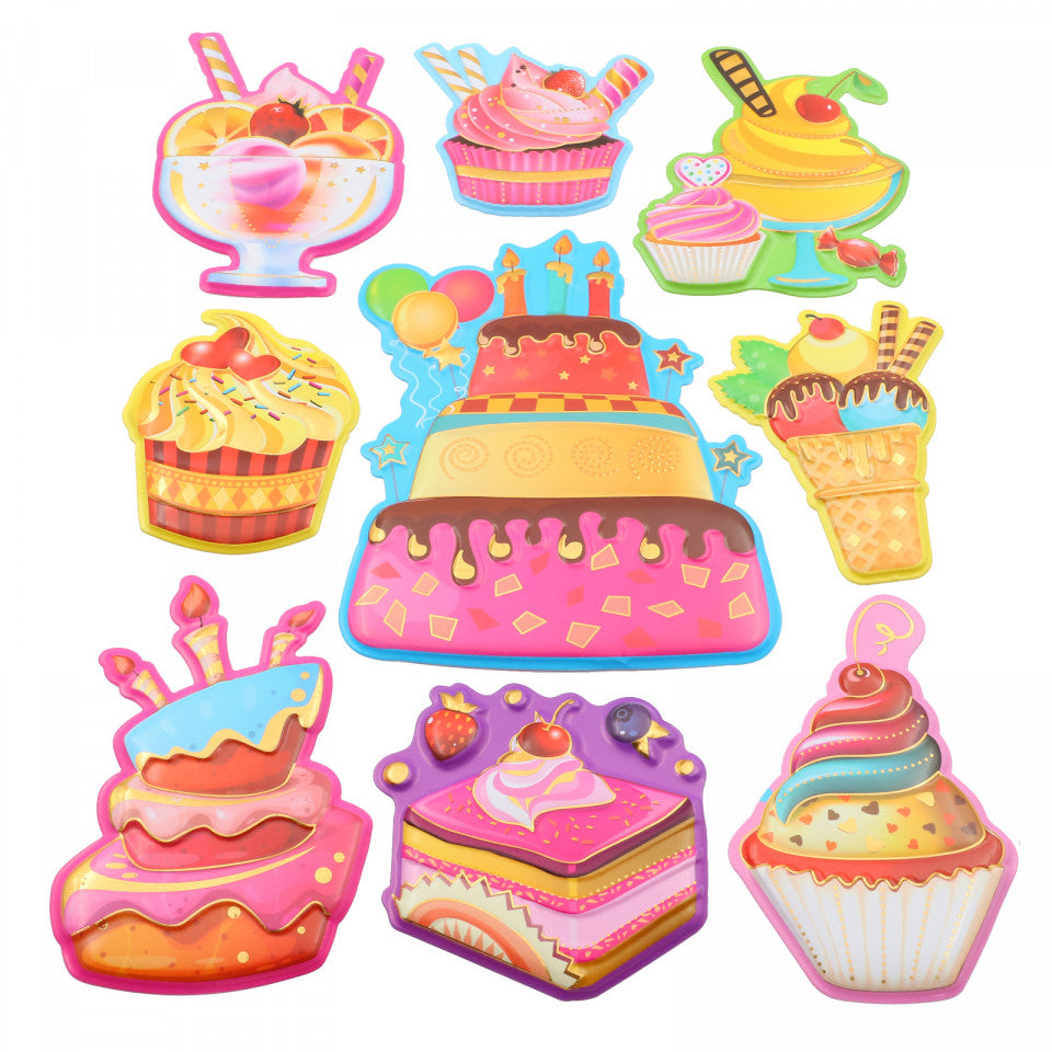 Set Sticker 3D pentru copii, Prajituri, decor camera, 9 piese, JJ-FD005, Multicolor