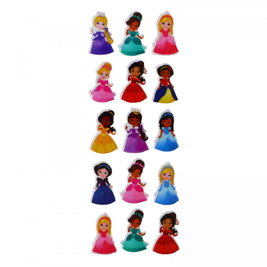 Set Sticker 3D pentru copii, Printese, 15 piese, VK865, 2.8 cm, Multicolor