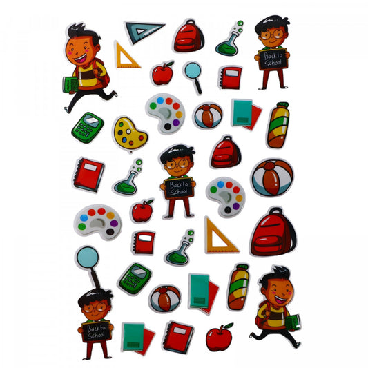 Set Sticker 3D pentru copii, Scoala, 38 piese, ALP104, 2.5 - 5 cm, Multicolor
