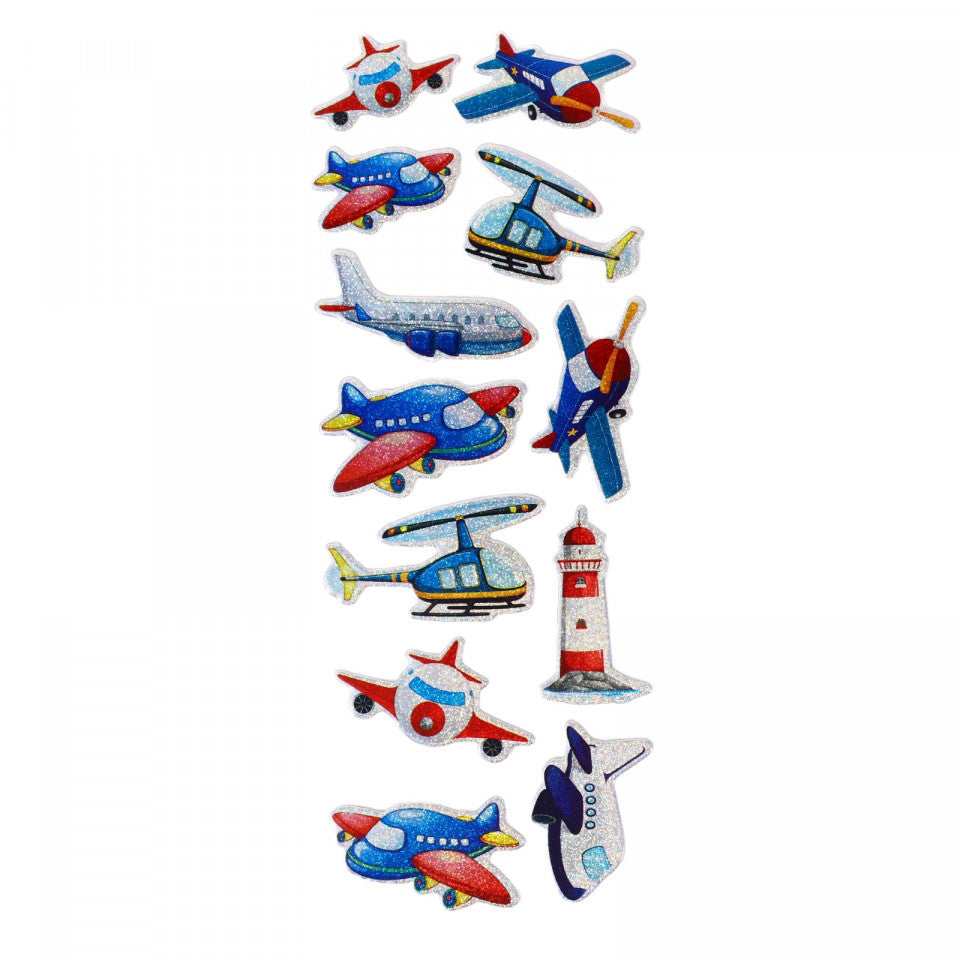 Set Sticker 3D pentru copii, Transport aerian, 12 piese, CB373, 2.7 - 4 cm, Multicolor