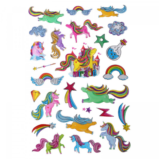 Set Sticker 3D pentru copii, Unicorni, 26 piese, Y-X002, 1 - 4 cm, Multicolor