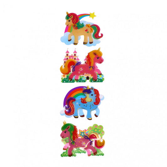 Set Sticker 3D pentru copii, Unicorni, 4 piese, DFF-203, 10 cm, Multicolor