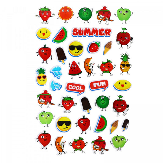 Set Sticker 3D pentru copii, Vara, 40 piese, ALP102, 2.5 - 6 cm, Multicolor