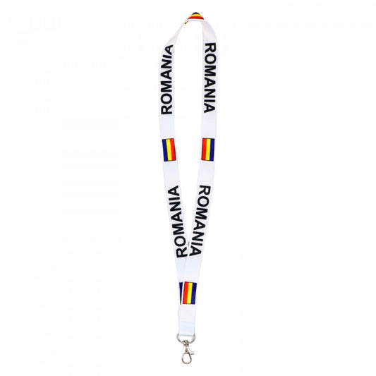 Snur textil cu carabiniera, Romania, NO9011, 47 cm, Alb