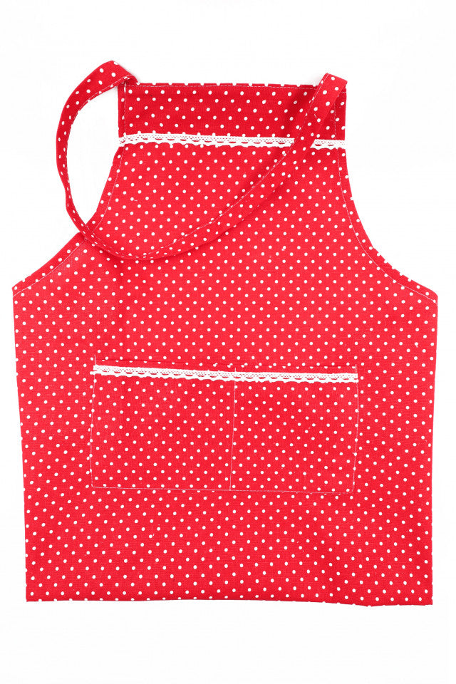 Sort de bucatarie, 90% bumbac, cu buline, 77 x 71 cm, Rosu