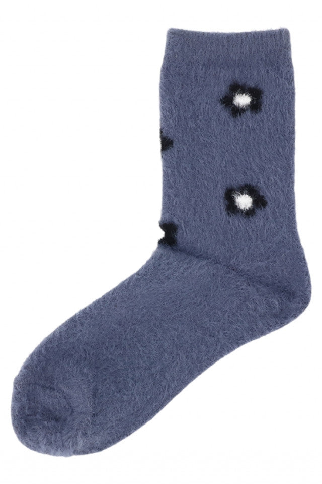 Sosete lungi dama, 80% Lana Nurca, Floricele, NO5044, 39-42, Albastru