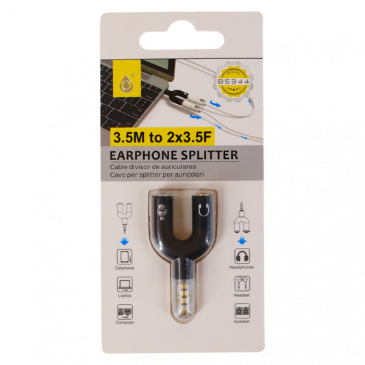 Splitter Adaptor audio 1 jack 3.5mm tata cu 2 iesiri mama, pentru microfon si casti, NO454, Negru