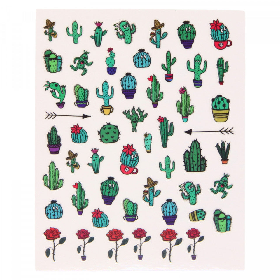 Stickere pentru decor unghii, 3D, Cactus si Trandafiri, T-313, Multicolor