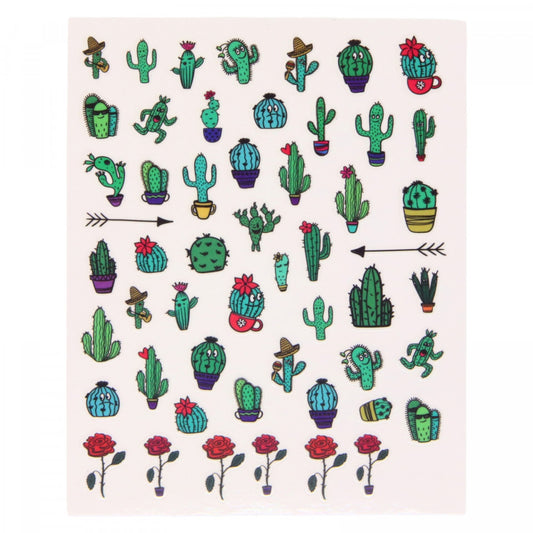 Stickere pentru decor unghii, 3D, Cactus si Trandafiri, T-313, Multicolor