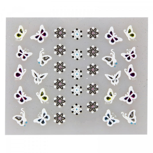 Stickere pentru decor unghii, 3D, Flori si Fluturi, EHB-029, Multicolor