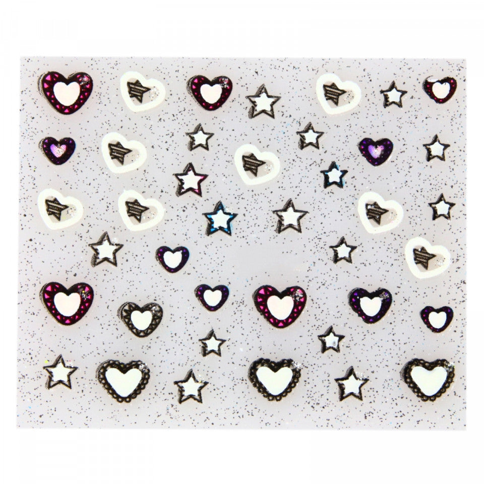 Stickere pentru decor unghii, 3D, Inimioare, Stelute, EHB-017, Multicolor